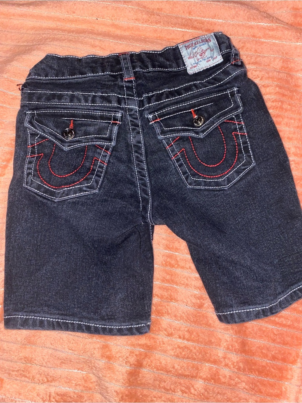 True Religion Kids Dark Indigo Denim Shorts with Red Stitching Brand New No tags